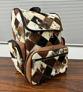 กระเป๋าเป้สะพายหลังหนังแท้สำหรับทุกเพศ100% กระเป๋าผสมขนสีขาวน้ำตาลกระเป๋าเดินทางสำหรับนักเรียนนักศึกษาที่มีซิปแบบถอดออกได้ - Product Image 1