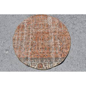 พรมขนสัตว์สีเบจสีส้มคลาสสิกงานเย็บปะติดผ้าวิสโคสทำด้วยมือ3.7X3.7ฟุตเทอร์ควอตซ์ทรงสี่เหลี่ยมผืนผ้าดีไซน์โถงทางเดินสำหรับวัยรุ่นที่อาศัยอยู่ - Product Image 3