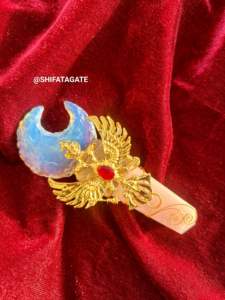 Varita de cristal curativo Natural de alta calidad Torre de cuarzo rosa Opalite con águila dorada Luna creciente Feng Shui Energy Craft - Product Image 6