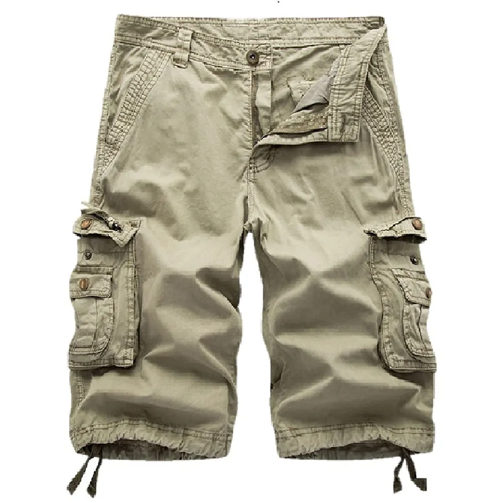Mens Long Length Shorts Summer Casual Cotton Multi Pockets Cargo Shorts