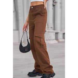 Pantalon cargo en jean marron style coréen Y2K pour femme, écologique, durable, taille haute, coupe droite, extensible, respirant, 6 poches - Product Image 5