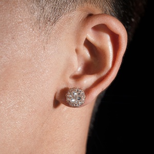 Fast Shipping <strong>Solid</strong> <strong>Silver</strong> Iced Out VVS Moissanite Mosaic Inverted Men Diamond Studs <strong>Earrings</strong> - Product Image 2