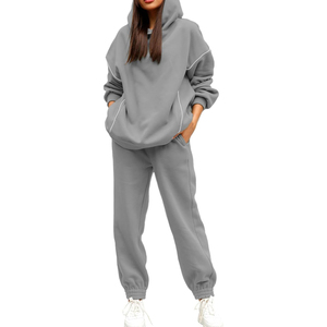 Nuevo diseño de ropa de calle de invierno, chándales para mujer, sudaderas con capucha, pantalones para correr, ropa deportiva elegante, 100% algodón polar para exteriores - Product Image 1