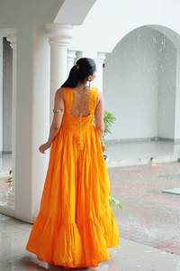 Vestido de seda elegante de diseñador indio Navratri para mujer, vestido largo con espejo, borde de encaje, ropa de fiesta de estilo pakistaní indio - Product Image 3