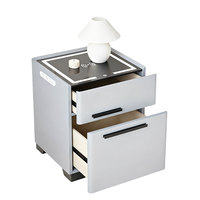 Table de chevet moderne et intelligente pour chambre à coucher, 2 tiroirs, éclairage LED, commande tactile, charge sans fil, port USB, verre trempé, appartement, hôtel