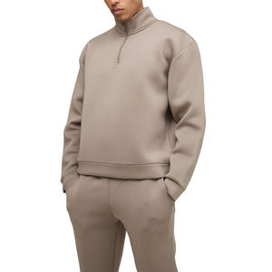 Survêtement à fermeture éclair personnalisé de haute qualité pour hommes marron solide 100% coton demi-fermeture éclair - Product Image 6