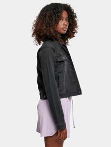 <b>Top</b> Quality Premium Washed <b>Black</b> <b>Women's</b> OEM Organic Denim Jacket Button Fastening Designed For <b>Women</b> For All Seasons Comfort - Product Image 5