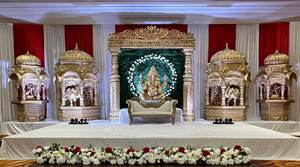 Decoración de escenario de boda asiática glamurosa Reino Unido boda musulmana Walima escenario Vancouver Grand Fiber Golden Look escenario de boda - Product Image 4