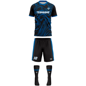 Conjunto de Uniforme de Fútbol Personalizado Unisex, Camiseta Deportiva Protectora de Poliéster Transpirable de Secado Rápido, Azul y Negro - Product Image 1