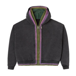 OEM ODM Fabricant sur mesure de sweats à capuche unisexes en molleton français 100% coton, poids lourd, 420 g/m², style street, trois couches, lavage à l'acide, fermeture éclair - Product Image 5