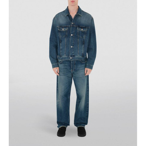 Veste en jean homme 100% coton délavé bleu foncé avec poches avant dernière mode Style décontracté Denim boutons vestes pour hommes - Product Image 2