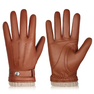 Gants en peau de mouton pour homme, mitaines en cuir thermiques coupe-vent pour l'hiver, avec écran tactile, ultralégers pour la conduite et l'équitation - Product Image 1