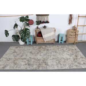 Turkish Vintage <b>Wool</b> Area Rug 4.1x8.7 ft Eco-Friendly Gray <b>Brown</b> Patchwork Rug with Latex Backing - Product Image 3
