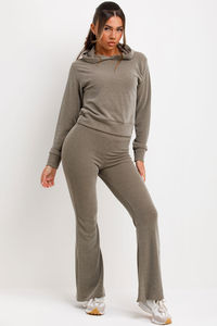 Ensemble sweat à capuche et pantalon de survêtement pour femme 2 pièces kaki personnalisé pleine longueur nouvel ensemble de salon surdimensionné ensemble de survêtement deux pièces pour femme - Product Image 4