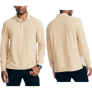 Última tendencia transpirable 100% algodón polos para hombres verano Multicolor costura manga larga solapa Polo camiseta - Product Image 5