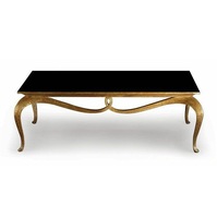 Table de petit déjeuner moderne noire carrée en métal pour café et thé Meubles de salon faits à la main avec pieds plaqués or et dessus en verre