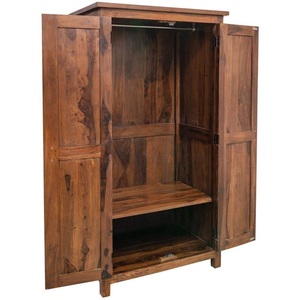 Dark Brown 2-<b>Door</b> Solid Wood Wardrobe Minimalist Design with 1 <b>Hanging</b> Bar and 1 Shelf for Home or Hotel Bedroom Furniture - Product Image 3