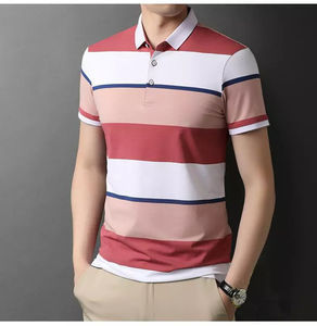 2024 Camiseta de algodón a rayas de ajuste personalizado para hombres y mujeres, cuello Polo más vendido, ropa informal con serigrafía, opciones de talla grande - Product Image 2