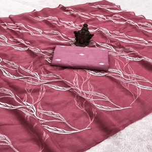 Sari de Diseño VASTRA COTTAGE, Tela Suave de Verano con Bordado Intenso y Blusa a Juego - Product Image 5