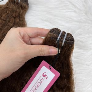 Extensiones de Cabello Virgen al por Mayor en Paquetes, Extensiones de Cabello Virgen Rizado Lacio, Extensiones de Cabello Remy Marrón Oscuro de Doble Trama - Product Image 6