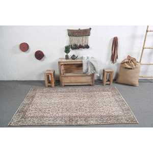 Tapis vintage 3,8 x 6,46 pieds, tapis turc, tapis en laine à carreaux gris - Product Image 3