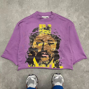 T-shirt boxy personnalisé, ourlet brut, coupe régulière, 100% coton, épaules tombantes, impression puff, délavage acide, thermique, uni, hip-hop, 250g, homme - Product Image 4