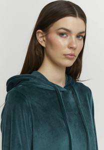 Women's Green Velour <b>Hoodie</b> Dress with Long Sleeves Soft Pullover Winter Casual Sweatshirt Front 3D Embroidery Streetwear Style - Product Image 4