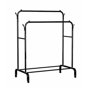 Porte-vêtements à double niveau Myrva avec étagère à chaussures et miroir, rangement de vêtements en métal sur pied pour armoire, design moderne - Product Image 4