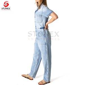 2023 à la mode femmes Denim combinaison combinaison Vintage boutonné pantalon conception personnalisée femmes barboteuses - Product Image 6