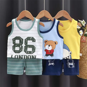 Vente en gros de costumes d'été pour garçons en deux pièces, veste et short d'été pour enfants, costume de veste pour enfants, vêtements d'été en coton pour filles - Product Image 1