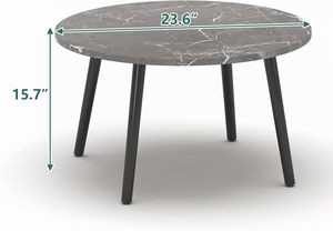 Cette table basse comporte un dessus de table rond fini dans un modèle de marbre gris de faux - Product Image 5
