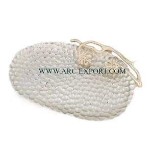 Antique Design Customized Shape and Size Hammered Designing <b>Dessert</b> <b>Bowl</b> With Leaf Shape Handles Metal Grey Color Server <b>Bowl</b> - Product Image 2