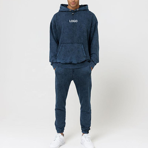 Ensemble de survêtement à capuche en coton lourd décontracté pour homme, coupe régulière, uni, pour l'hiver - Product Image 1