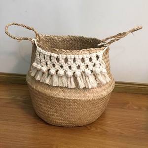 Offre Spéciale en ligne fait à la main en macramé jonc de mer ventre panier stockage pliable écologique pour la maison cuisine fait à la main au Vietnam - Product Image 4