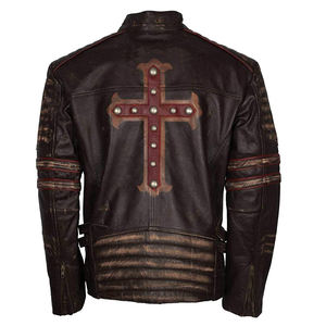 Chaqueta de cuero para hombre-Chaquetas de cuero casuales estilo motocicleta piel de cordero real para hombre - Product Image 4