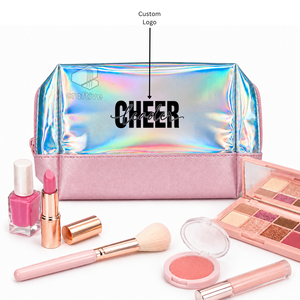 Custom Holographic PU Cheerleader <b>Make</b>-<b>Up</b> Bag Portable Personalized Cosmetic Pouch Travel & Toiletry Organizer For Cheer Girls - Product Image 3