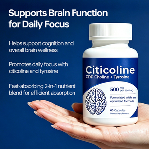Cápsulas de Citicolina 500mg con <span class=keywords><strong>CDP</strong></span> Colina L-Tirosina para la Salud Cerebral y Apoyo Cognitivo, Fórmula para la Concentración, Marca Privada OEM - Product Image 4