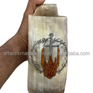 Jarra de Cerveza con Diseño Único de los Vikingos, Jarra de Cerveza con Logotipo Vikingo Medieval, Hecha con Cuerno de Búfalo, Recipiente para Beber, Nuevo - Product Image 1