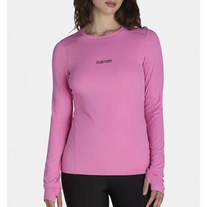T-shirt ras du cou polyvalent et élégant pour femmes T-shirt à manches longues et col rond pour performance Haut de compression pour vêtements actifs - Product Image 1