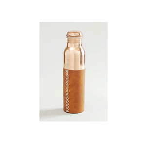 Bouteille en cuivre avec revêtement en cuir, véritablement faite à la main, de haute qualité, pour hôtel, maison, cuisine, table, bureau, salle de sport, pique-nique - Product Image 2