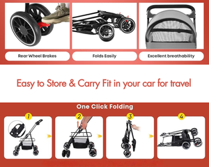 Cochecito de lujo para mascotas de cuatro ruedas, para viajes, con forro extraíble, malla ventilada y portavasos, de lujo, de - Product Image 2