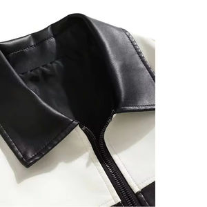 Chaqueta de Cuero Genuino con Diseño de Parches en Blanco y Negro, Estilo Moderno, Hecha a Medida, Ligera, Unisex, para Motocicleta, Invierno 2026 - Product Image 4