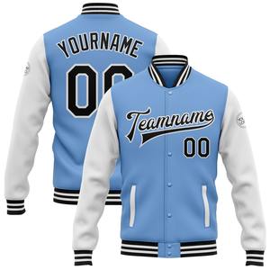 Vente en gros dans l'industrie directe de bombardiers décontractés d'hiver personnalisés bleu marine rouge-blanc veste bicolore Letterman Varsity à snap complet - Product Image 6