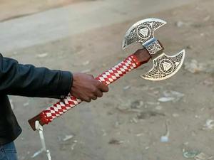 Steel Craft International Industrial Grade Damascus Steel Double Head <b>Axe</b> Head Ash <b>Wood</b> Handle 18-Inch Length Hunting Outdoor - Product Image 2