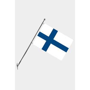 Ensemble de mât de drapeau télescopique finlandais à fixation murale avec bannières en polyester imprimées numériquement - Product Image 1