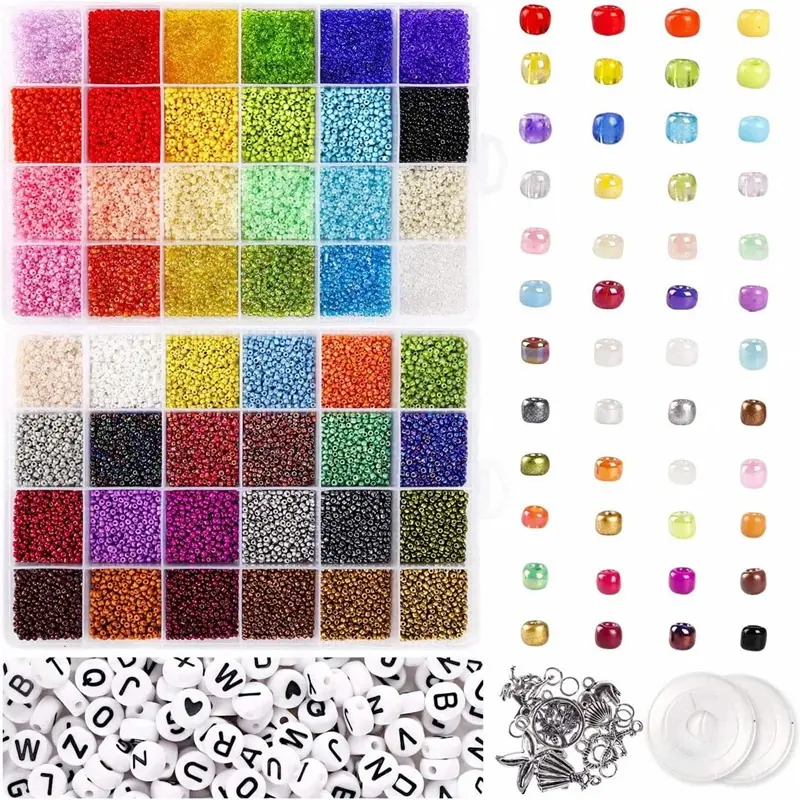 48 colori 35000 pezzi fatti a mano DIYJewelry Making Kit bracciali alfabeto Bead Craft Glass Pony Round 2MM Set di perline di semi di vetro