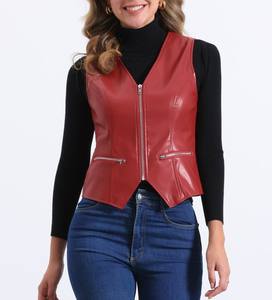 Veste en cuir automne-hiver personnalisée pour femmes avec col tournant solide manches complètes et doublure en satin respirant - Product Image 4