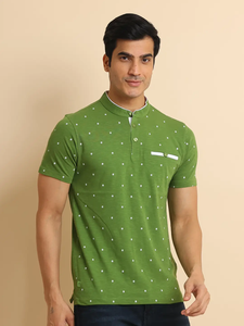 Elegante camiseta de media manga con cuello mandarín Cómoda Camiseta 100% algodón Ajuste regular con diseño único de bolsillo de hueso para uso diario - Product Image 5
