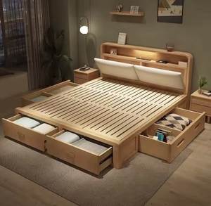 Modern Solid Wood <b>Platform</b> <b>Bed</b> <b>Frame</b> with Storage Drawers and Shelf Headboard Bedroom Furniture - Product Image 1