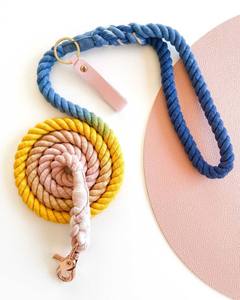 Rope Dog Lead Leash Rose Gold Clip long <b>Braided</b> Fibre Cotton Blue Yellow Cream <b>Pink</b> Handmade - Product Image 3